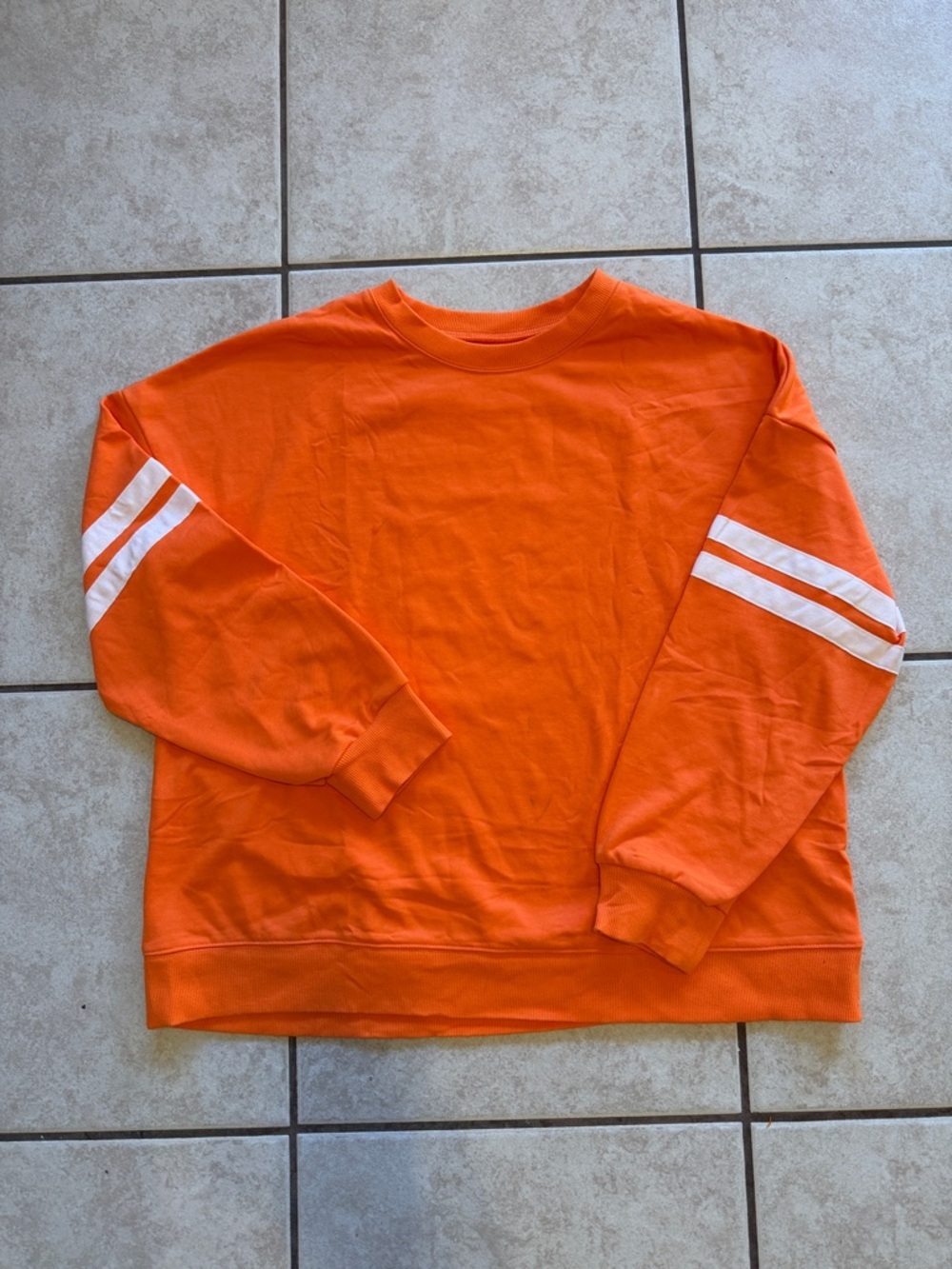 Orange Men's Crewneck Sweatshirt with Sleeve Stripes